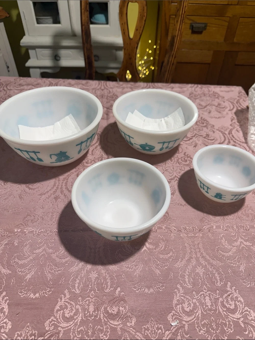 Hazel atlas kitchen aids turquoise mixing bowl set